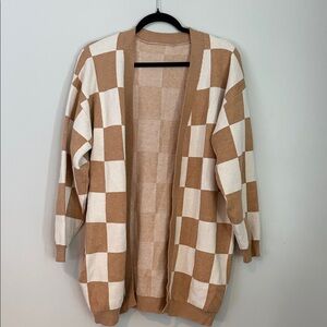 Checkered Tan and White Women's Sweater